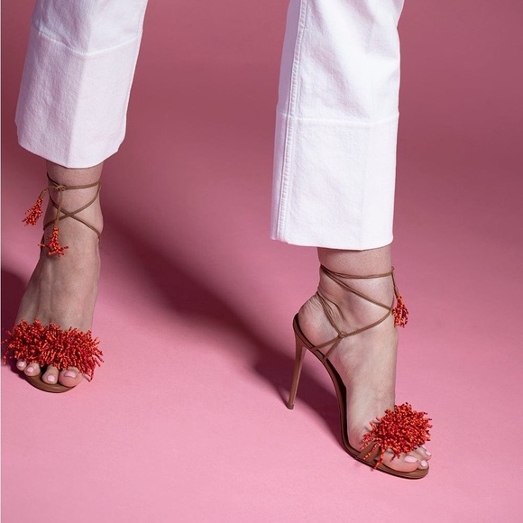 Like new Aquazzura Panarea Beaded Ankle-Tie Sandals 39.5 $895 - Picture 5 of 16